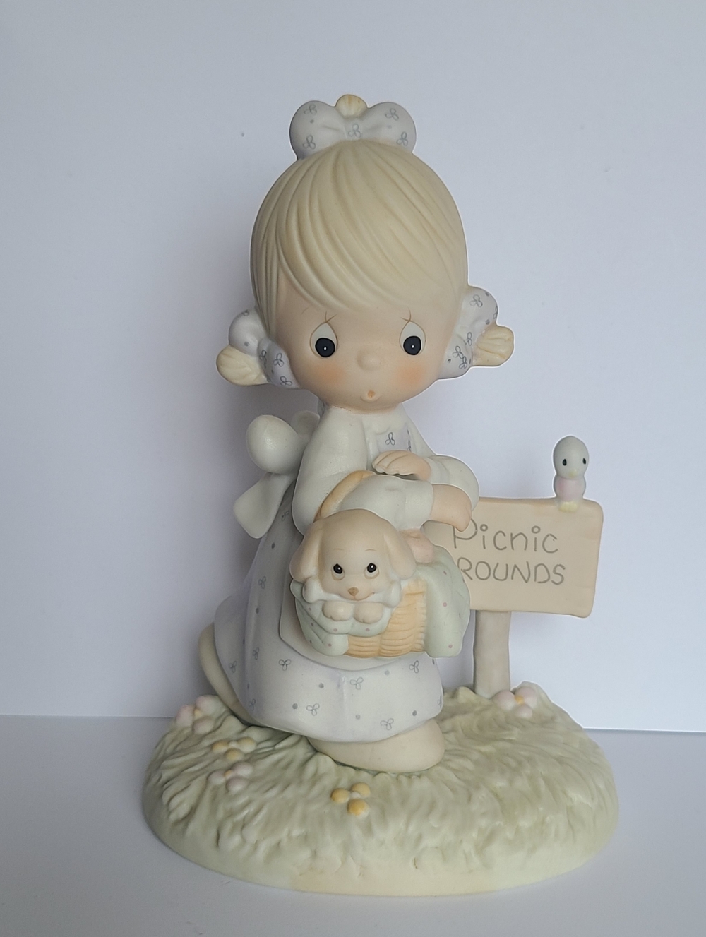 Vintage 80s Precious Moments July Girl Puppy Collectible Porcelain Figurine